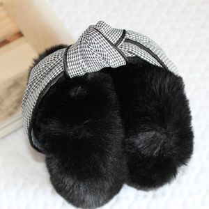 Women's Black Earmuff w/Checker cloth Headband